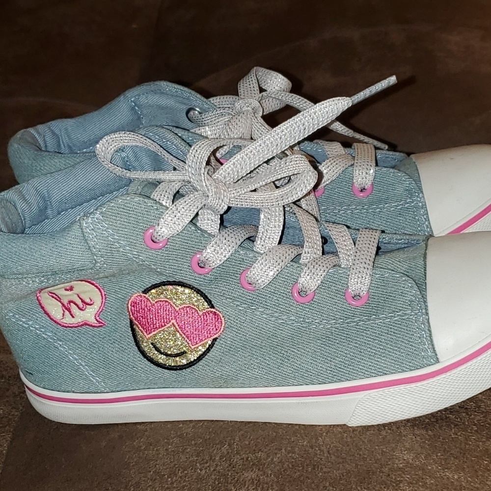 Denim sneakers with emoji, size 3